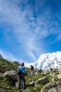 Hikier is climbing mountain in Caucasus Royalty Free Stock Photo