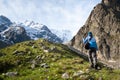 Hikier is climbing mountain in Caucasus Royalty Free Stock Photo