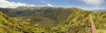 Hiking along the crater rim of Caldeira of Faial, Azores