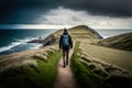 Hiking along the north sea coast, created with Generative AI technology