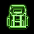 hiking backpack for hunting neon glow icon illustration