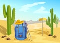 Hiking with a backpack. travel through the desert with cactuses
