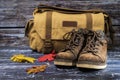 Hiking bag and traveler boots