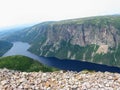Hiking in beautiful Gros Morne National Park atop Gros Morne Mountain in Newfoundland and Labrador, Canada Royalty Free Stock Photo