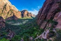 Hiking in beautiful scenery in Zion National Park along the Angel's Landing trail, View of Zion Canyon, Utah, USA Royalty Free Stock Photo