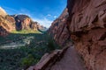 Hiking in beautiful scenery in Zion National Park along the Angel's Landing trail, View of Zion Canyon, Utah, USA Royalty Free Stock Photo