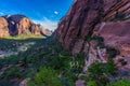 Hiking in beautiful scenery in Zion National Park along the Angel's Landing trail, View of Zion Canyon, Utah, USA Royalty Free Stock Photo