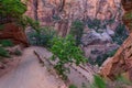 Hiking in beautiful scenery in Zion National Park along the Angel's Landing trail, View of Zion Canyon, Utah, USA Royalty Free Stock Photo