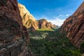 Hiking in beautiful scenery in Zion National Park along the Angel's Landing trail, View of Zion Canyon, Utah, USA Royalty Free Stock Photo