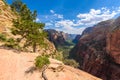 Hiking in beautiful scenery in Zion National Park along the Angel's Landing trail, View of Zion Canyon, Utah, USA Royalty Free Stock Photo