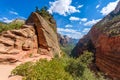 Hiking in beautiful scenery in Zion National Park along the Angel's Landing trail, View of Zion Canyon, Utah, USA Royalty Free Stock Photo