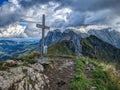 hiking in the beautiful swiss mountains. Lutispitz above Wildhaus in Toggenburg. View of the Santis Alpstein