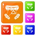 Hiking belt equipment icons set vector color Royalty Free Stock Photo