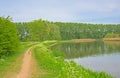 Hiking trail along Moervaart canal in the Flemish countryside Royalty Free Stock Photo