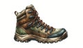 A hiking boot, detailed and rugged, designed to evoke the spirit of mountain adventures Royalty Free Stock Photo