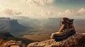Hiking boot on mountain ranges