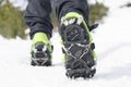 Hiking boots with crampon, equipment for ice climbing