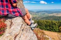 Hiking boots on female legs Royalty Free Stock Photo