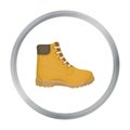 Hiking boots icon in cartoon style isolated on white background. Shoes symbol stock vector illustration.