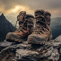 Hiking boots on a mountain Royalty Free Stock Photo