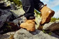 Hiking boots in outdoor action Royalty Free Stock Photo