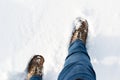 Hiking boots in the snow