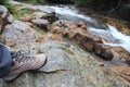 Hiking boots on the walk in the National park