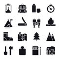 Hiking and Camping Icons Set. Outdoor Camp Sign and Symbol. Backpacking Adventure.