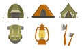 Hiking Camping Icons Set, Touristic Travel Equipment Vector Illustration Royalty Free Stock Photo