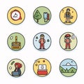 Hiking and camping icons set. Vector illustration in flat style Royalty Free Stock Photo