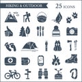 Hiking and camping icons. Vector set.