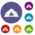 Hiking and camping tent icons set Royalty Free Stock Photo