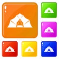 Hiking and camping tent icons set vector color Royalty Free Stock Photo