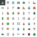 Hiking and Camping universal filled outline icons set Royalty Free Stock Photo