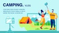 Hiking, Camping Vlog Flat Banner Vector Template