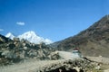 A Hiking Car driving on Curvy Mountain winding Road, leading traveler vehicle towards Everest Base Camp. Spectacular mountainous Royalty Free Stock Photo