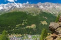 Hiking and climbing at Schweizerpfad path from Saas-Grund to Triftalp Royalty Free Stock Photo