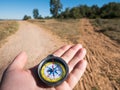 Hiking with compass Royalty Free Stock Photo