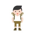 Hiking concept, cute hiker character with equipment in flat design