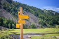 Hiking direction sign in Ossau Valley, Pyrenees France