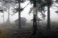 Hiking Direction Signpost at the Top of Smrk Royalty Free Stock Photo