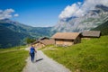 Hiking on the Eiger trail between Grindlewald and Wengen in the Swiss Alps