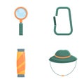 Hiking equipment icons set cartoon vector. Various tool for hiking Royalty Free Stock Photo