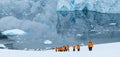 Hiking expedition near glacier in Neko Harbor, Antarctica. Royalty Free Stock Photo