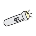 Hiking Flashlight, hand drawn vector illustration in doodle style. Flashlight icon on a rope, camping supplies. Hiking