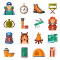 Hiking Flat Color Icons Set Royalty Free Stock Photo