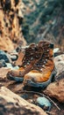 Hiking footwear set against a natural backdrop Royalty Free Stock Photo