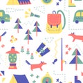 Hiking forest seamless pattern design for kids