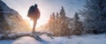 Hiking freedom nature backpacker in snow landscape