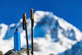 Hiking Gear over Himalaya Mountains Background